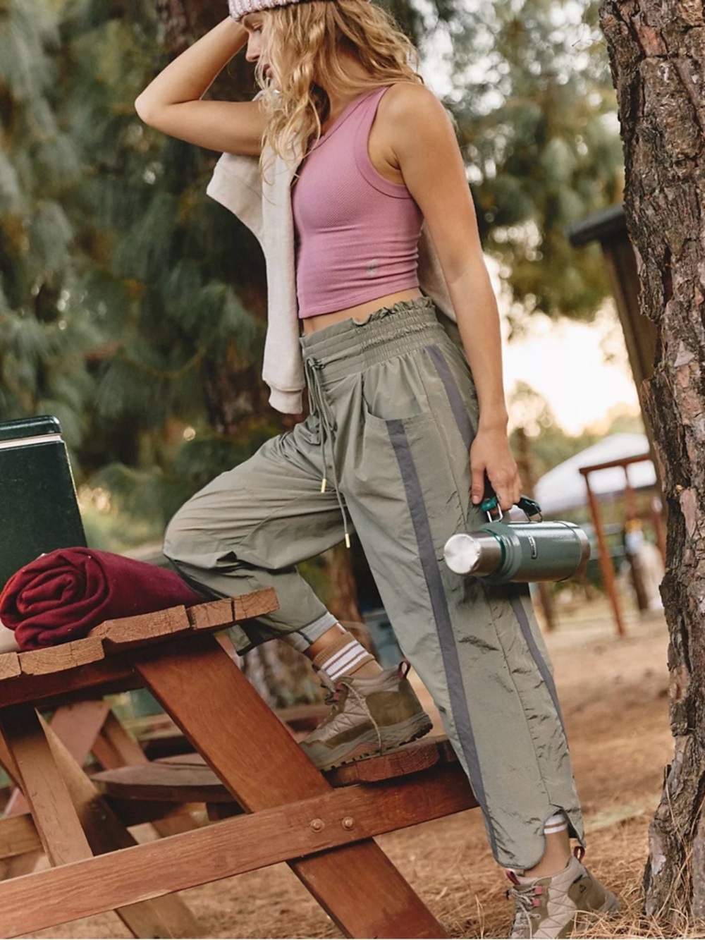 Free People Olive Track Pants with Gray Side Stripes - Picture 4 of 4